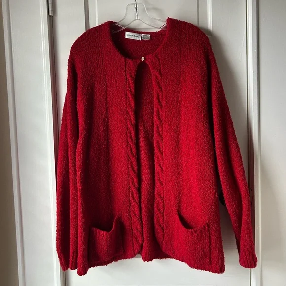 YarnWorks Red Knitted Oversized Cardigan - Picture 2 of 6